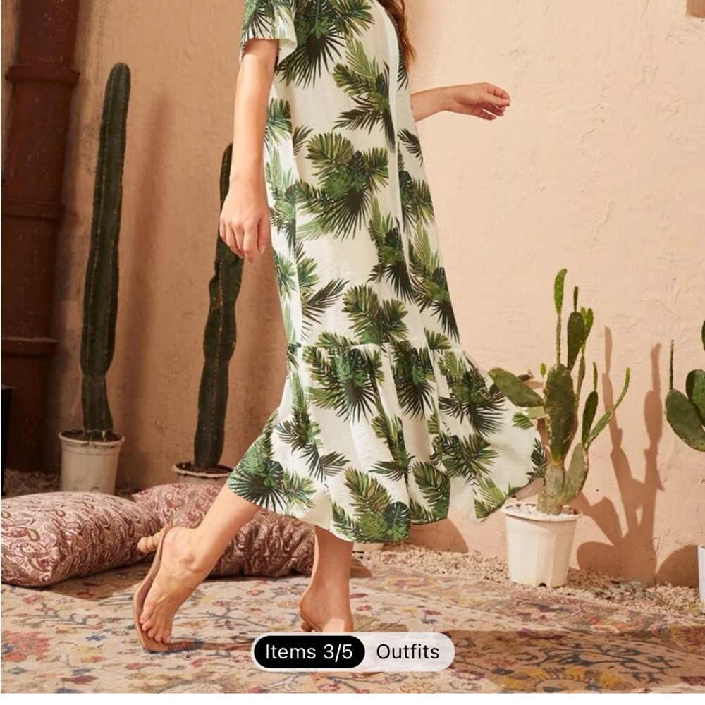 SHEIN Mulvari Tropical Print Button Up Smock Dress - XXL
